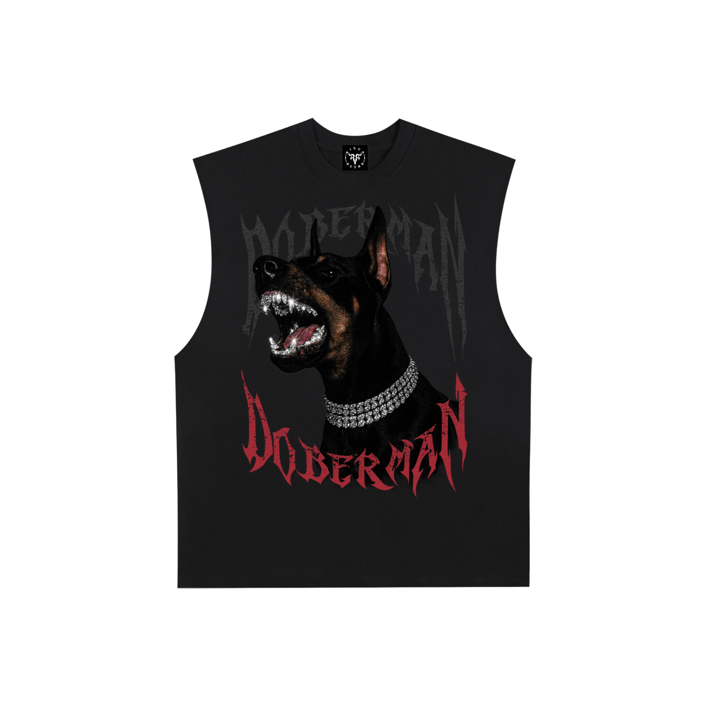 Doberman Rage X Risen Retro Raw Edge Cotton Tank Top
