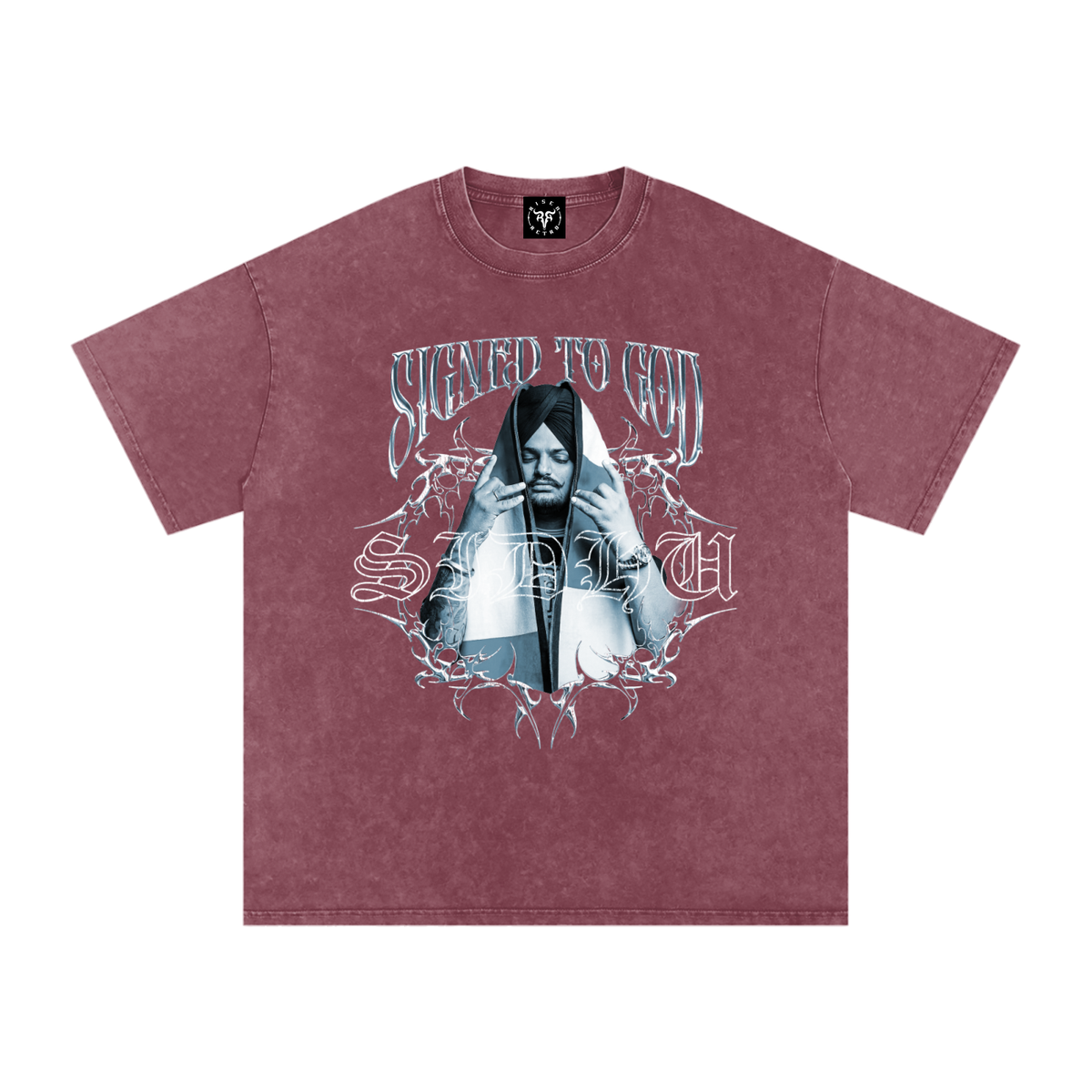 SIGNED TO GOD | SIDHU MOOSE WALA | Snow Washed Oversized Cotton T-Shirt | RISENRETRO