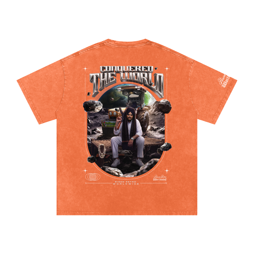 CONQUERED THE WORLD | Snow Washed Oversized Cotton T-Shirt | Sidhu Moose Wala