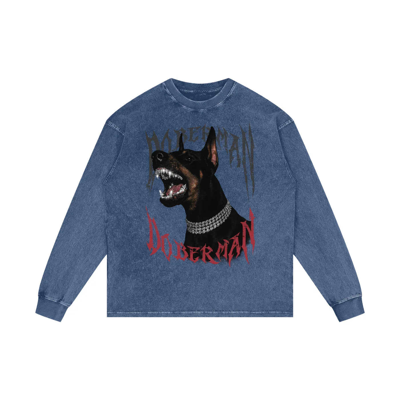 Doberman Rage X Risen Retro Acid Wash Oversize Long Sleeve T-Shirt