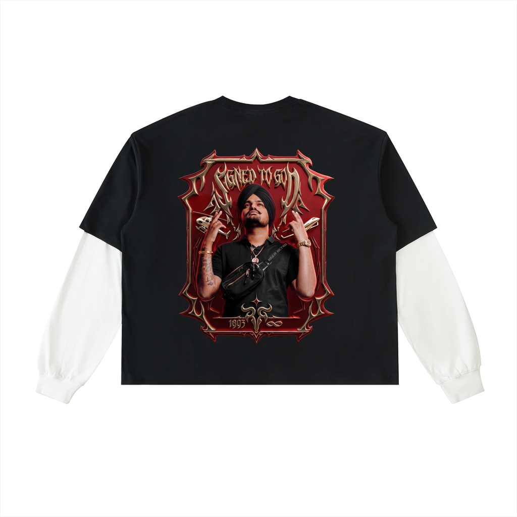 SMW | SIGNED TO GOD | Layered Contrast Sleeve Cotton T-Shirt