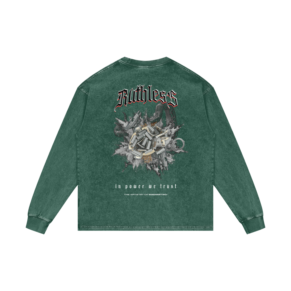 RUTHLESS  | RISENRETRO | Acid Wash Oversize Long Sleeve T-Shirt