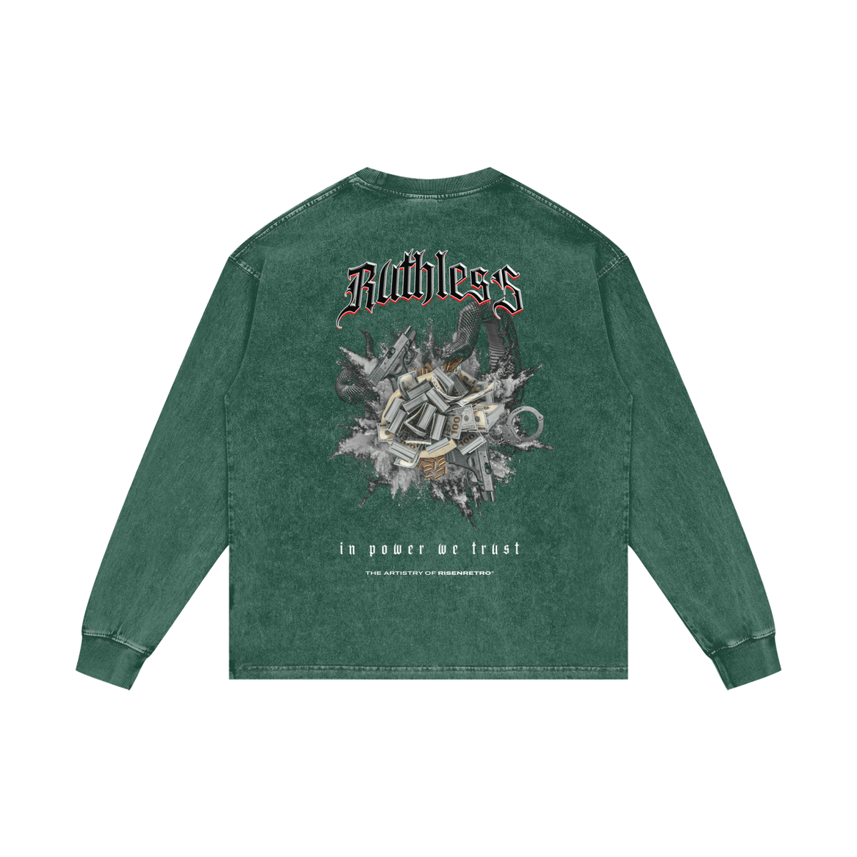 RUTHLESS  | RISENRETRO | Acid Wash Oversize Long Sleeve T-Shirt