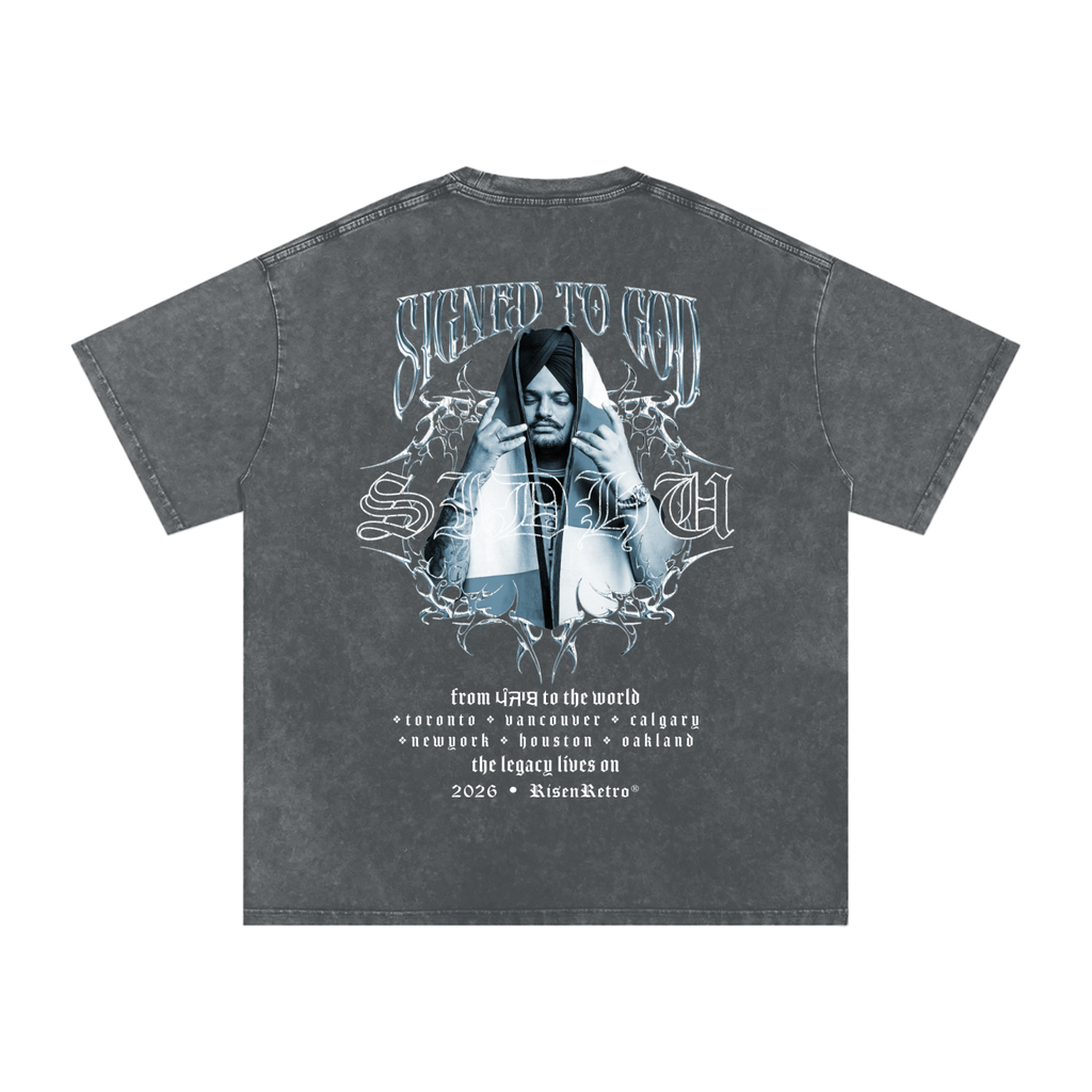 SIGNED TO GOD | SIDHU MOOSE WALA | Snow Washed Oversized Cotton T-Shirt | RISENRETRO