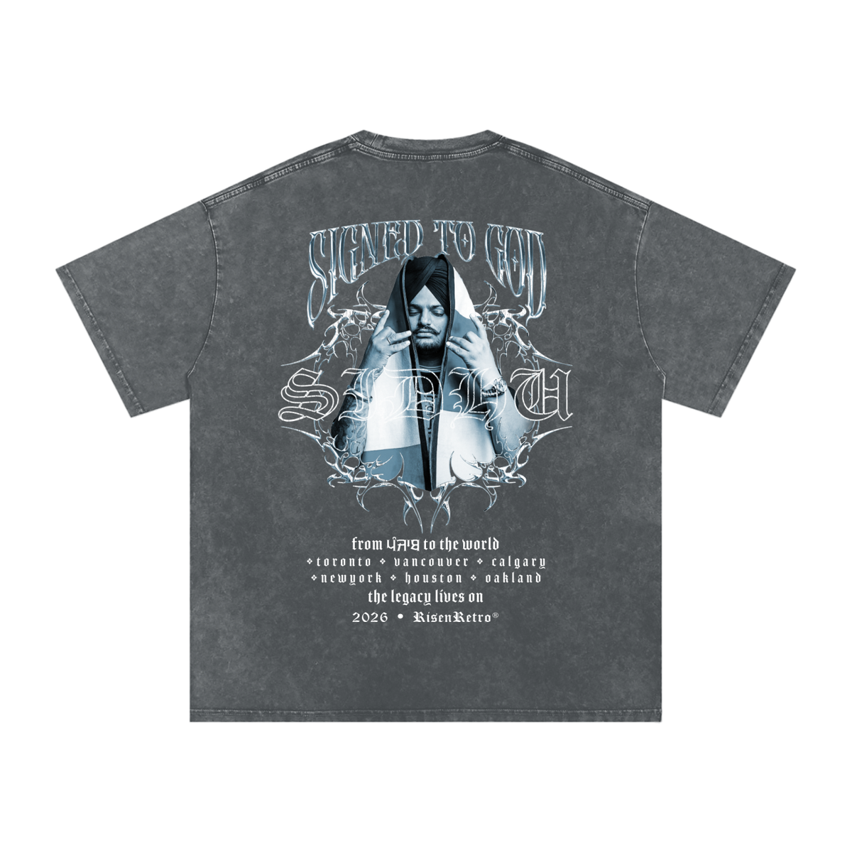 SIGNED TO GOD | SIDHU MOOSE WALA | Snow Washed Oversized Cotton T-Shirt | RISENRETRO
