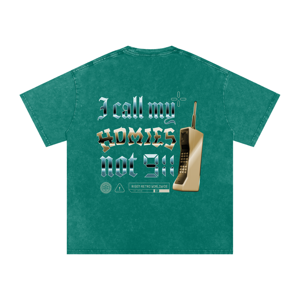 HOMIES 911 x RISEN RETRO Snow Washed Oversized Cotton T-Shirt