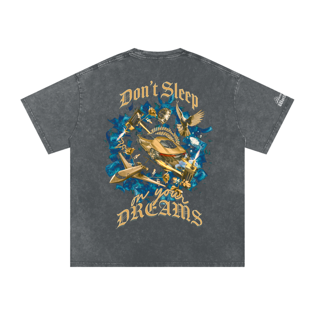 DON'T SLEEP ON YOUR DREAMS 2 x RISENRETRO Snow Washed Oversized Cotton T-Shirt