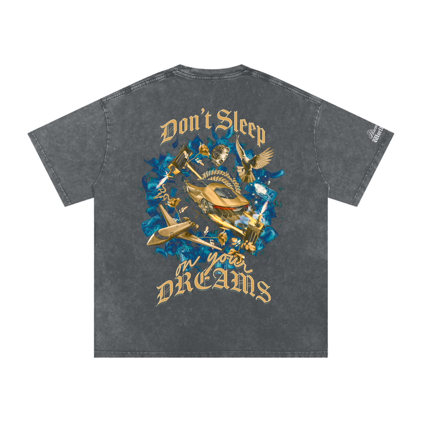 DON'T SLEEP ON YOUR DREAMS 2 x RISENRETRO Snow Washed Oversized Cotton T-Shirt
