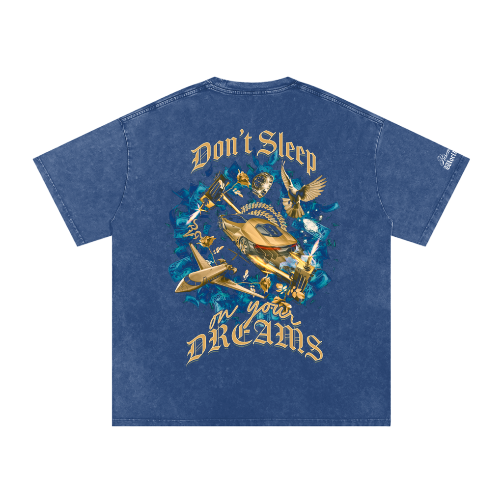 DON'T SLEEP ON YOUR DREAMS 2 x RISENRETRO Snow Washed Oversized Cotton T-Shirt