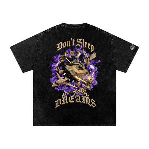 Don't Sleep on Your Dreams X RisenRetro Snow Washed Oversized Cotton T-Shirt