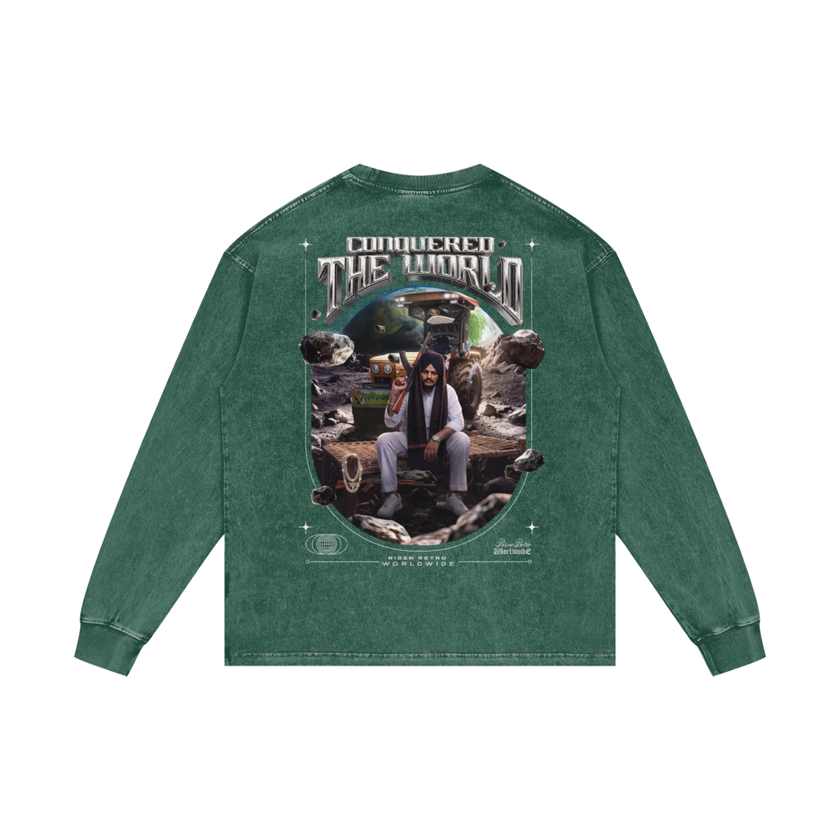 CONQUERED THE WORLD | Acid Wash Oversize Long Sleeve T-Shirt | Sidhu Moose Wala