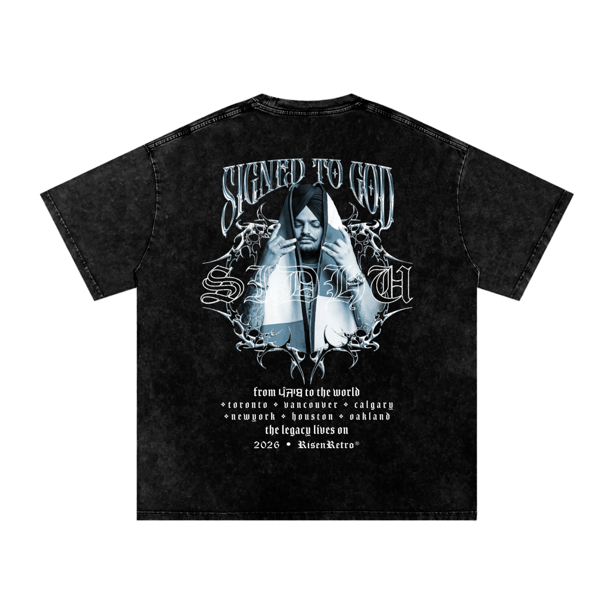SIGNED TO GOD | SIDHU MOOSE WALA | Snow Washed Oversized Cotton T-Shirt | RISENRETRO
