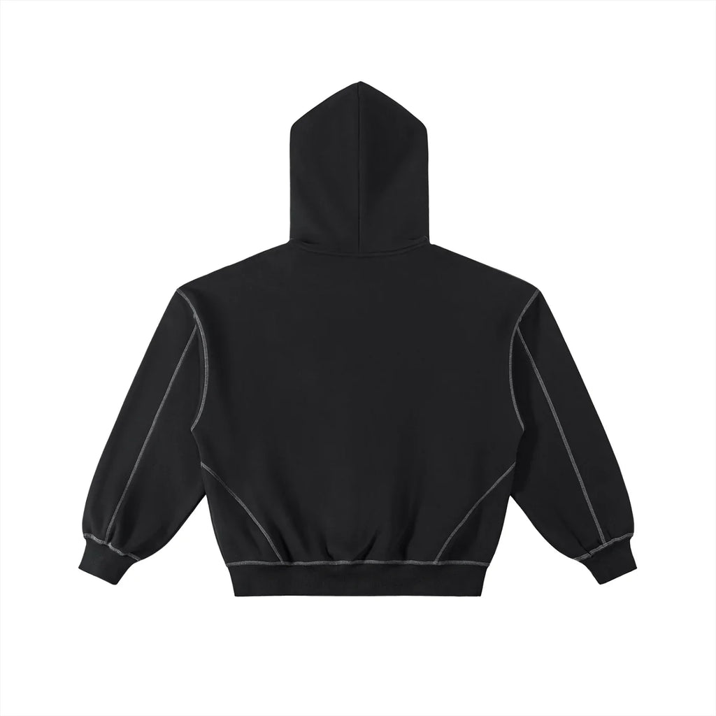 RisenRetro Contrast-Stitched Boxy Fleece Zip Hoodie