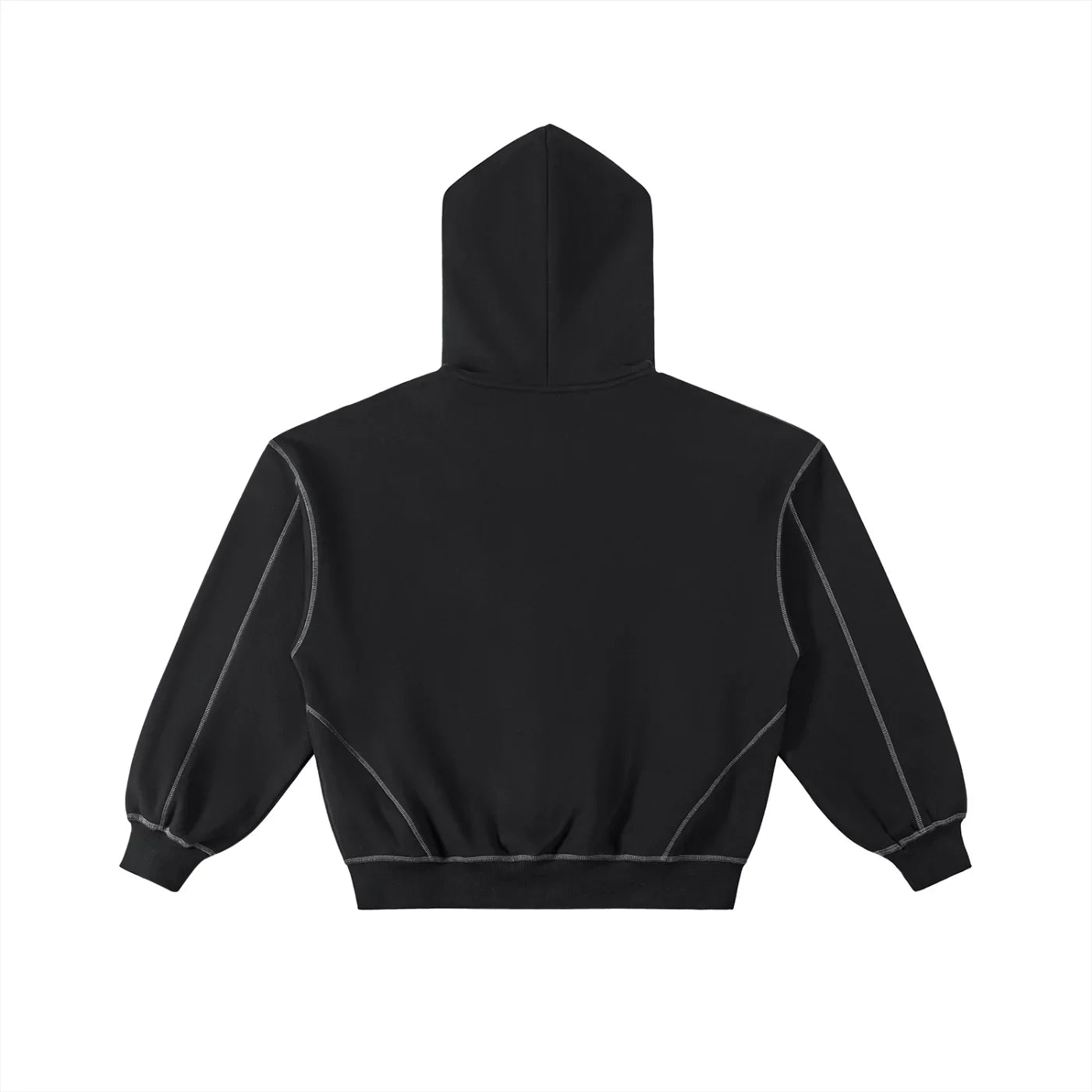 RisenRetro Contrast-Stitched Boxy Fleece Zip Hoodie