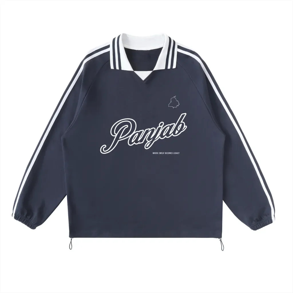 Panjab Legacy Contrast Striped Lapel Collar Sweatshirt