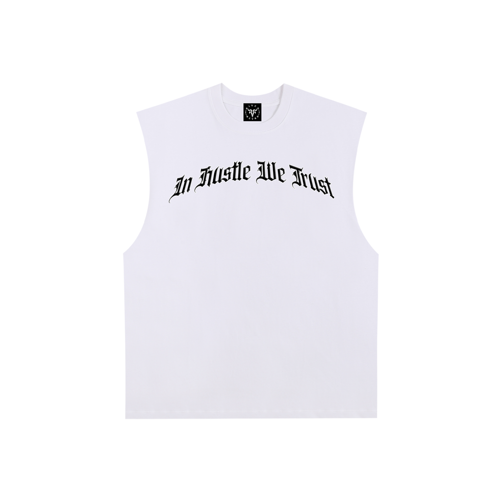 In Hustle We Trust | RisenRetro | Raw Edge Cotton Tank Top