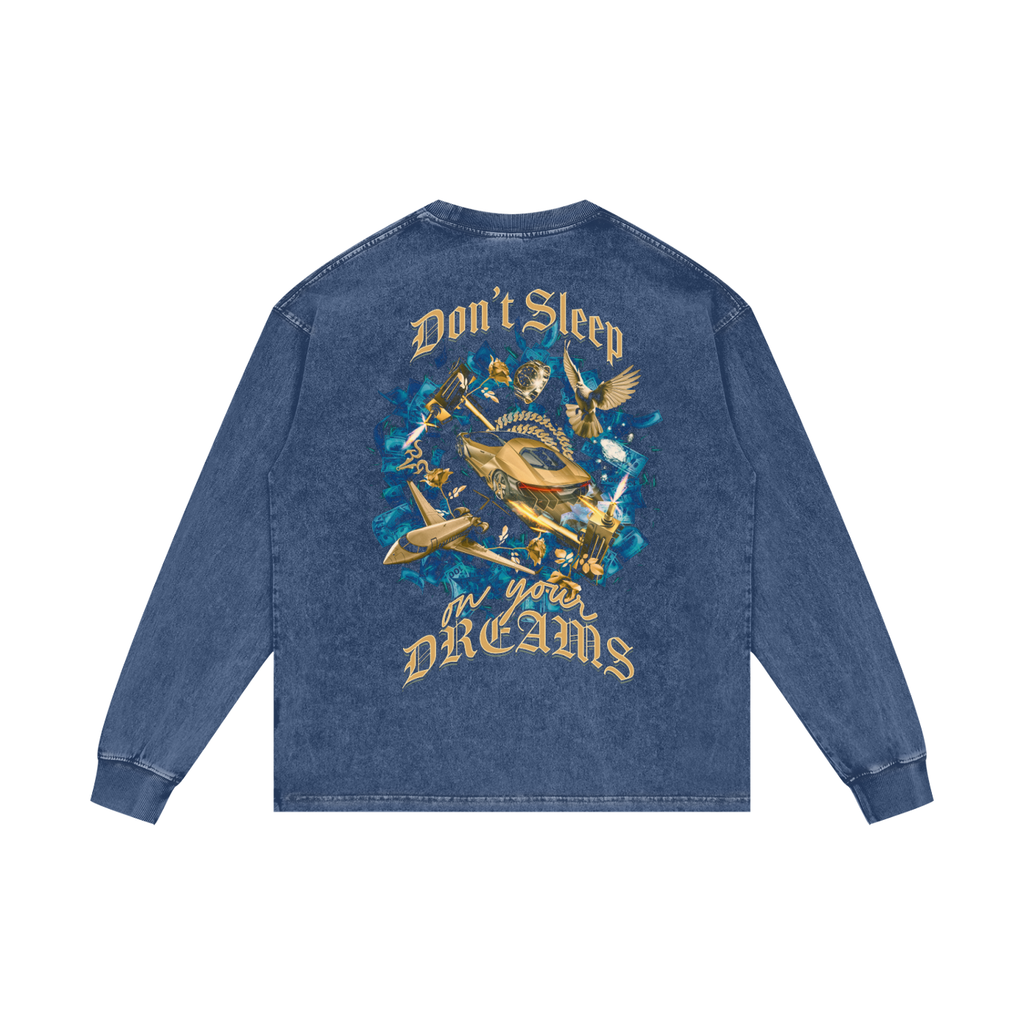 Don't Sleep on your Dreams X RisenRetro Acid Wash Oversize Long Sleeve T-Shirt
