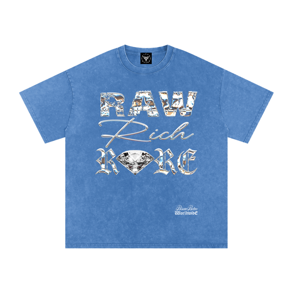 RAW RICH RARE x RISEN RETRO Snow Washed Oversized Cotton T-Shirt