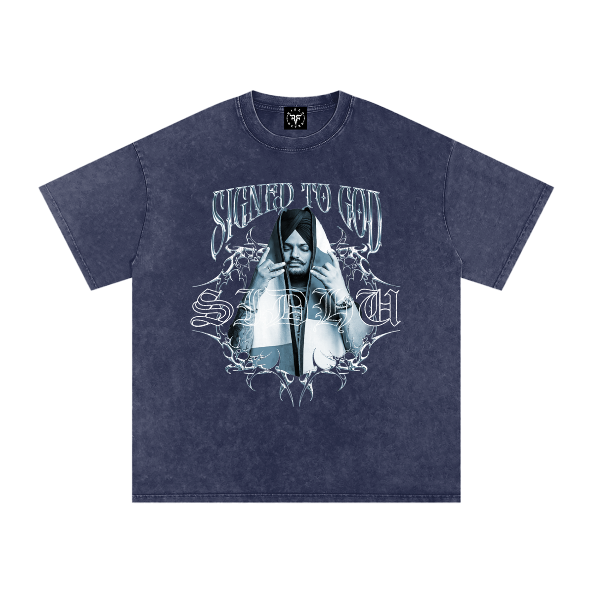 SIGNED TO GOD | SIDHU MOOSE WALA | Snow Washed Oversized Cotton T-Shirt | RISENRETRO