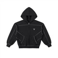 RisenRetro Contrast-Stitched Boxy Fleece Zip Hoodie