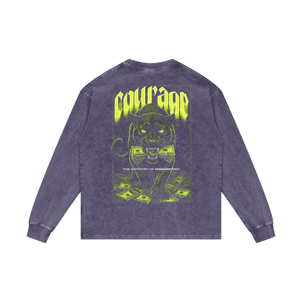 COURAGE OVER COMFORT | RISENRETRO | Acid Wash Oversize Long Sleeve T-Shirt
