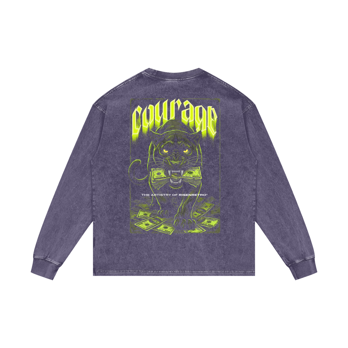 COURAGE OVER COMFORT | RISENRETRO | Acid Wash Oversize Long Sleeve T-Shirt
