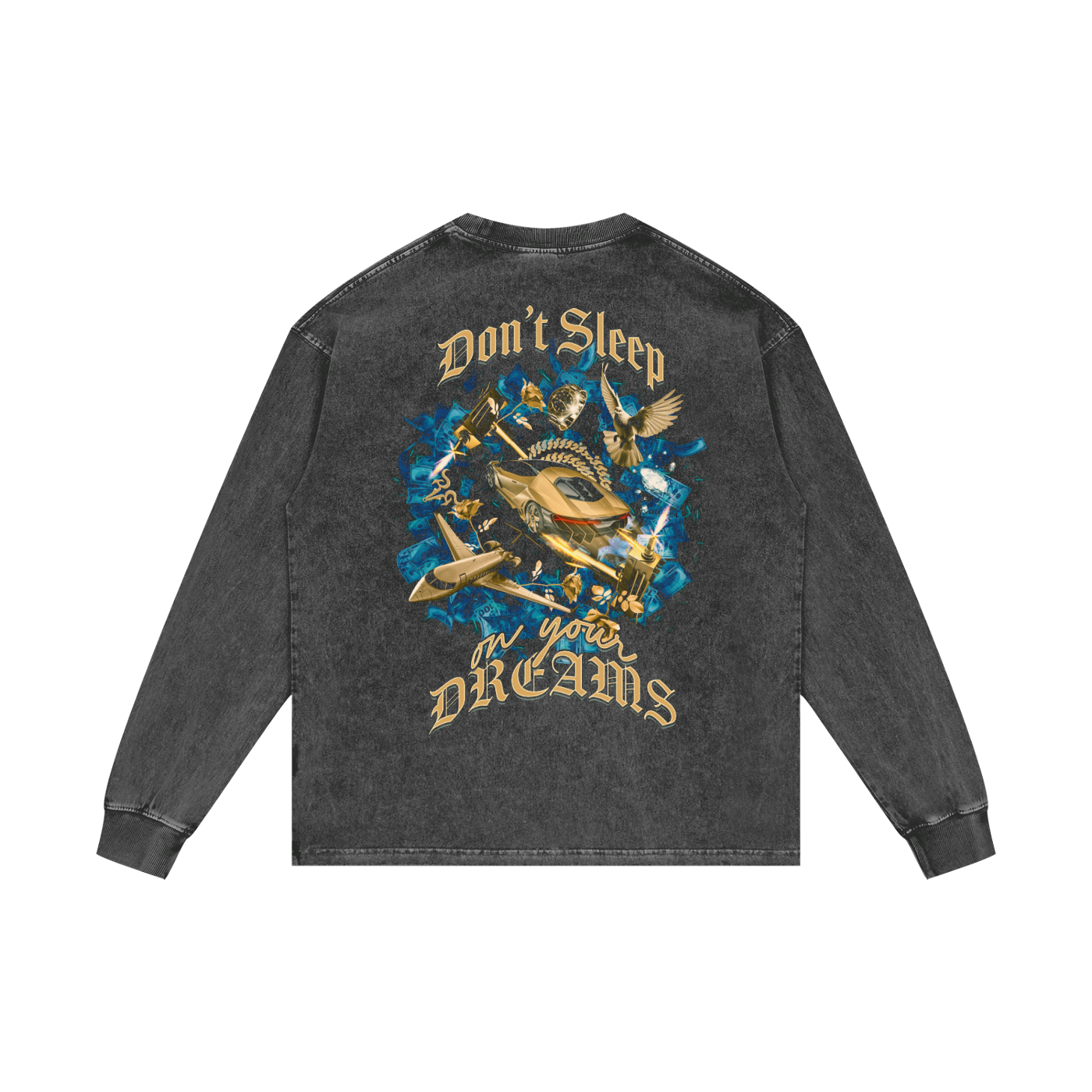Don't Sleep on your Dreams X RisenRetro Acid Wash Oversize Long Sleeve T-Shirt