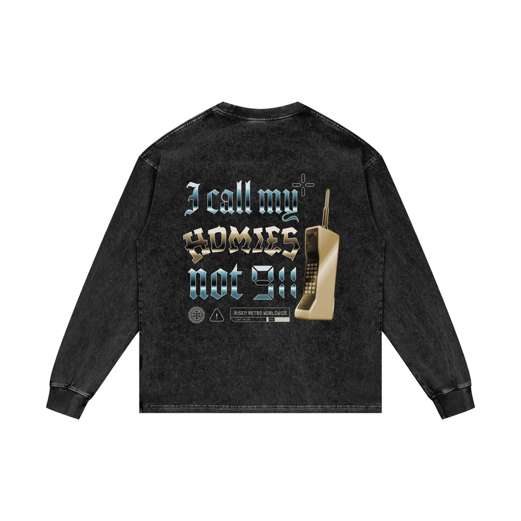 HOMIES 911 X RisenRetro Acid Wash Oversize Long Sleeve T-Shirt