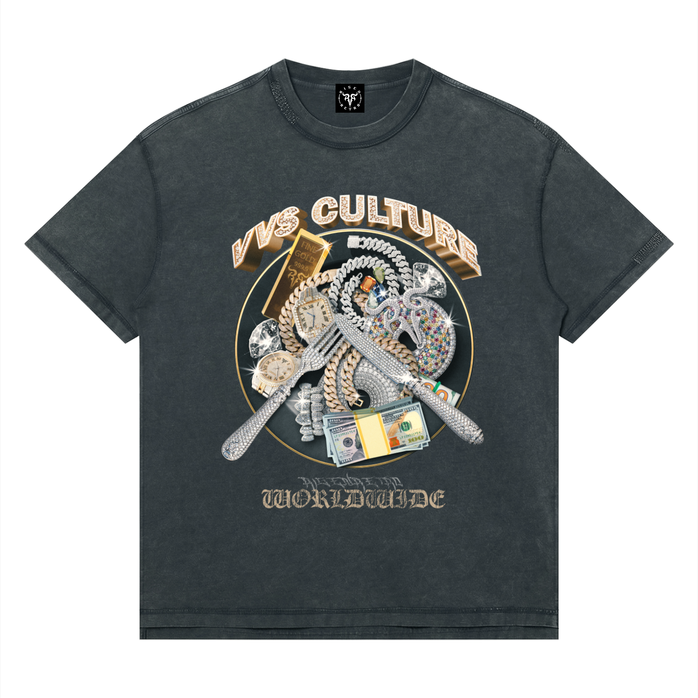VVS CULTURE X Risen Retro Unisex Mineral Wash Oversized T-Shirt