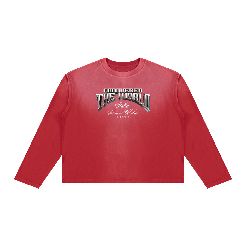 CONQUERED THE WORLD | Unisex Sunfade Boxy Long Sleeve T-Shirt | Sidhu Moose Wala