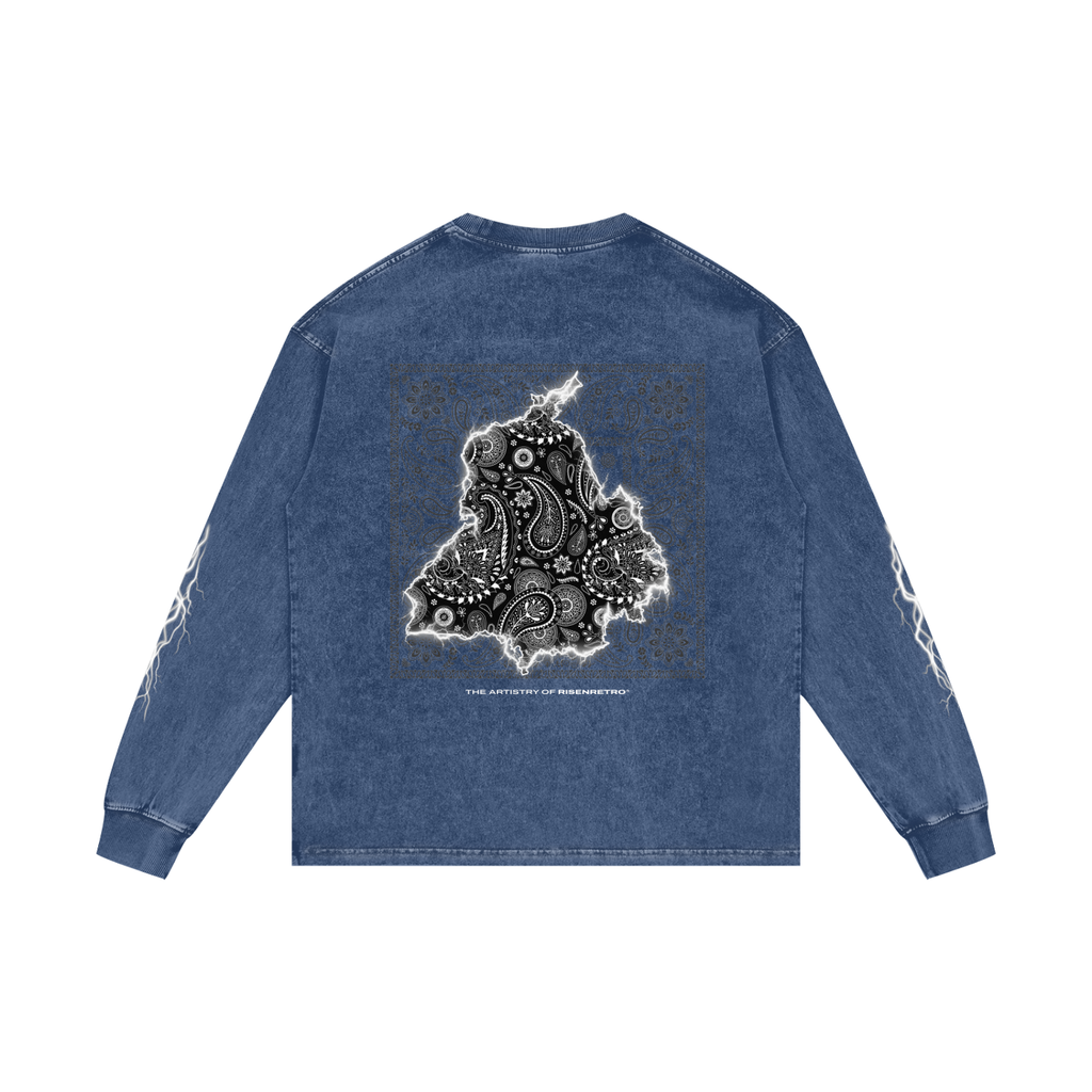 Panjab Bandana Flash V2 | RisenRetro | Acid Wash Oversize Long Sleeve T-Shirt