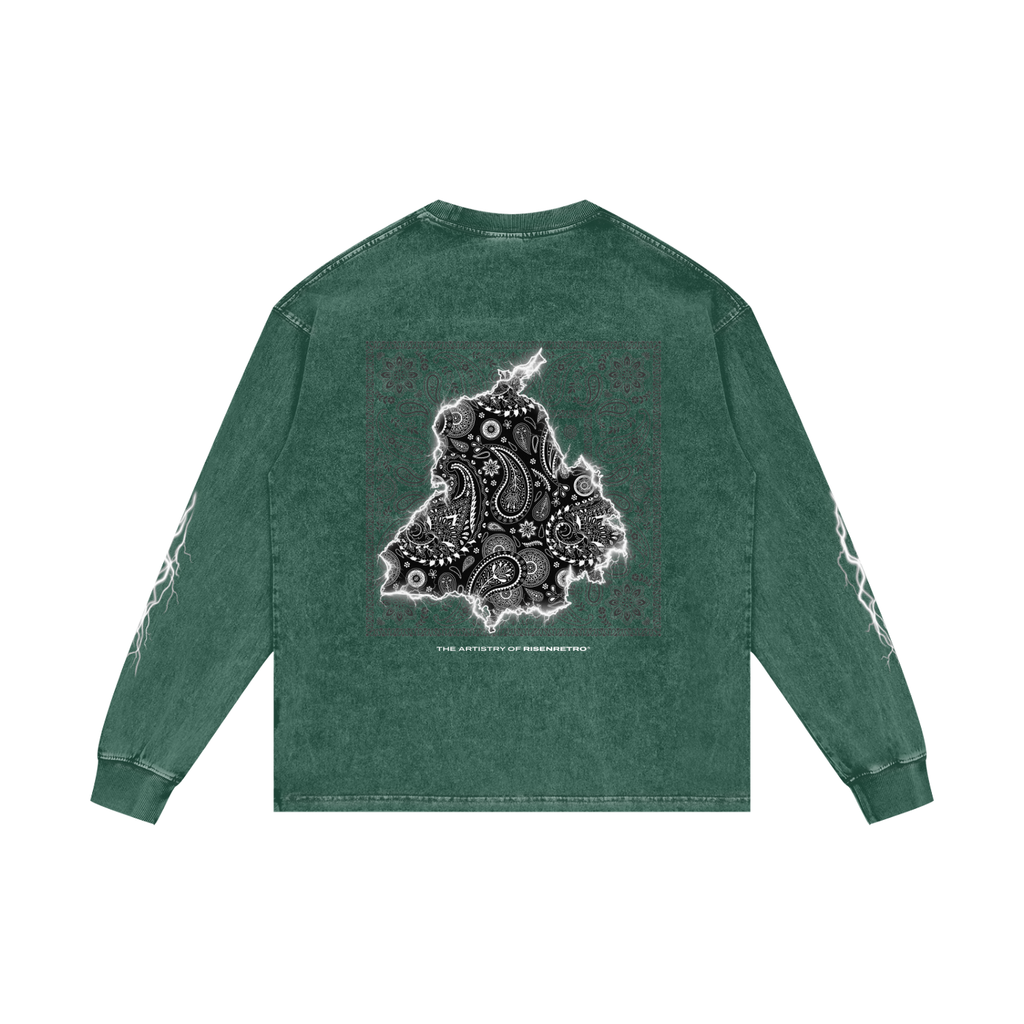 Panjab Bandana Flash V2 | RisenRetro | Acid Wash Oversize Long Sleeve T-Shirt