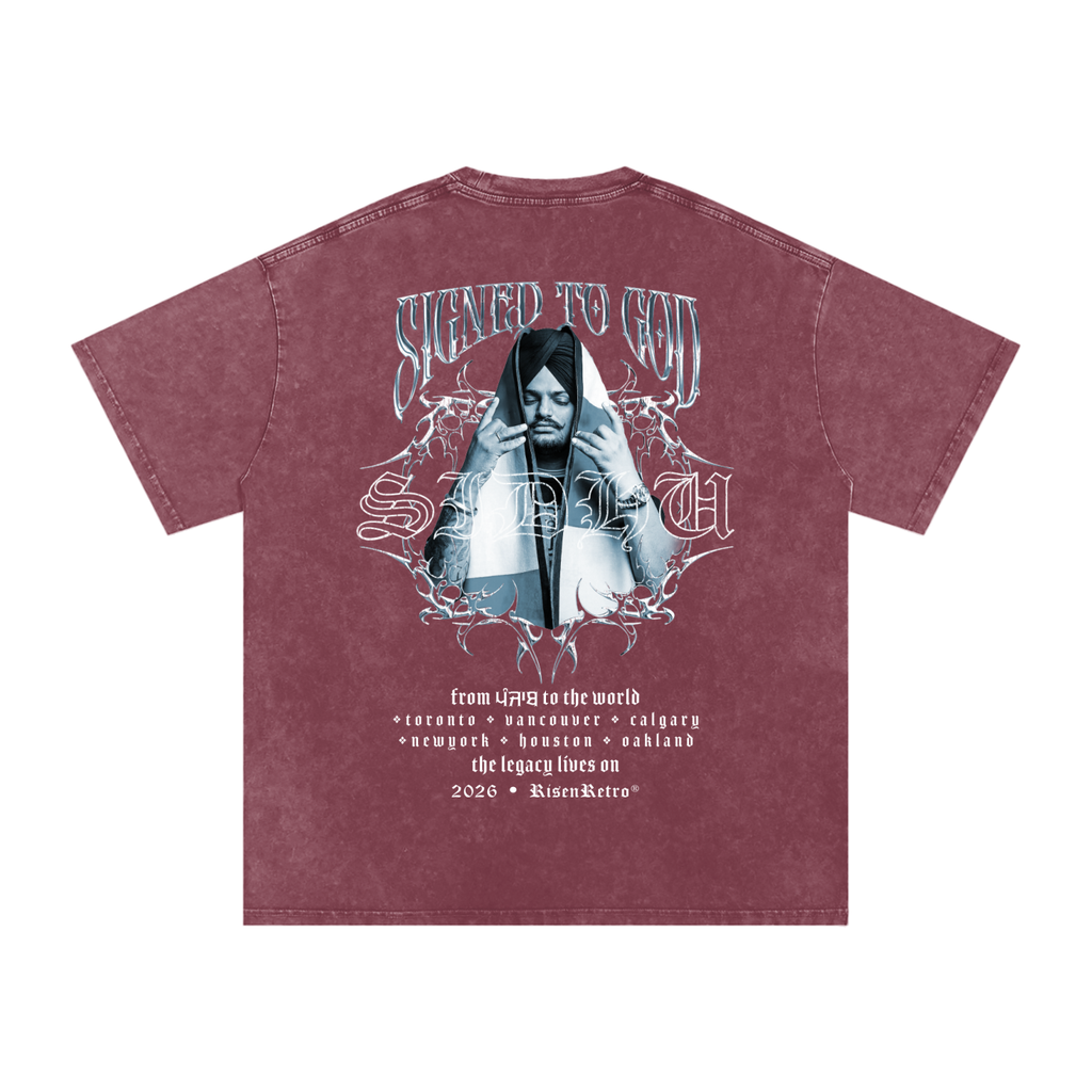 SIGNED TO GOD | SIDHU MOOSE WALA | Snow Washed Oversized Cotton T-Shirt | RISENRETRO