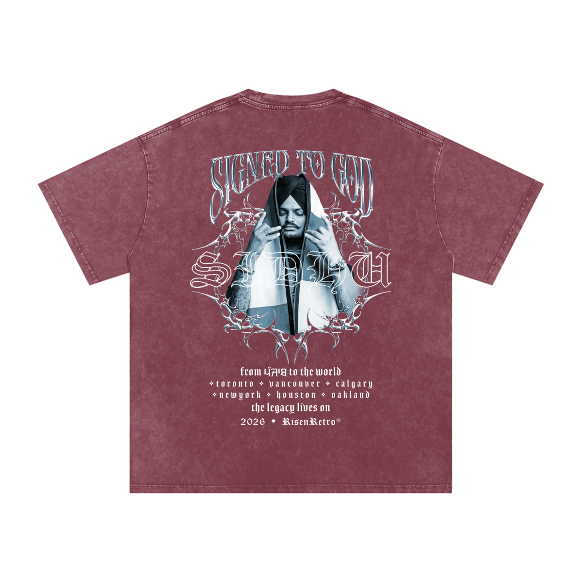 SIGNED TO GOD | SIDHU MOOSE WALA | Snow Washed Oversized Cotton T-Shirt | RISENRETRO