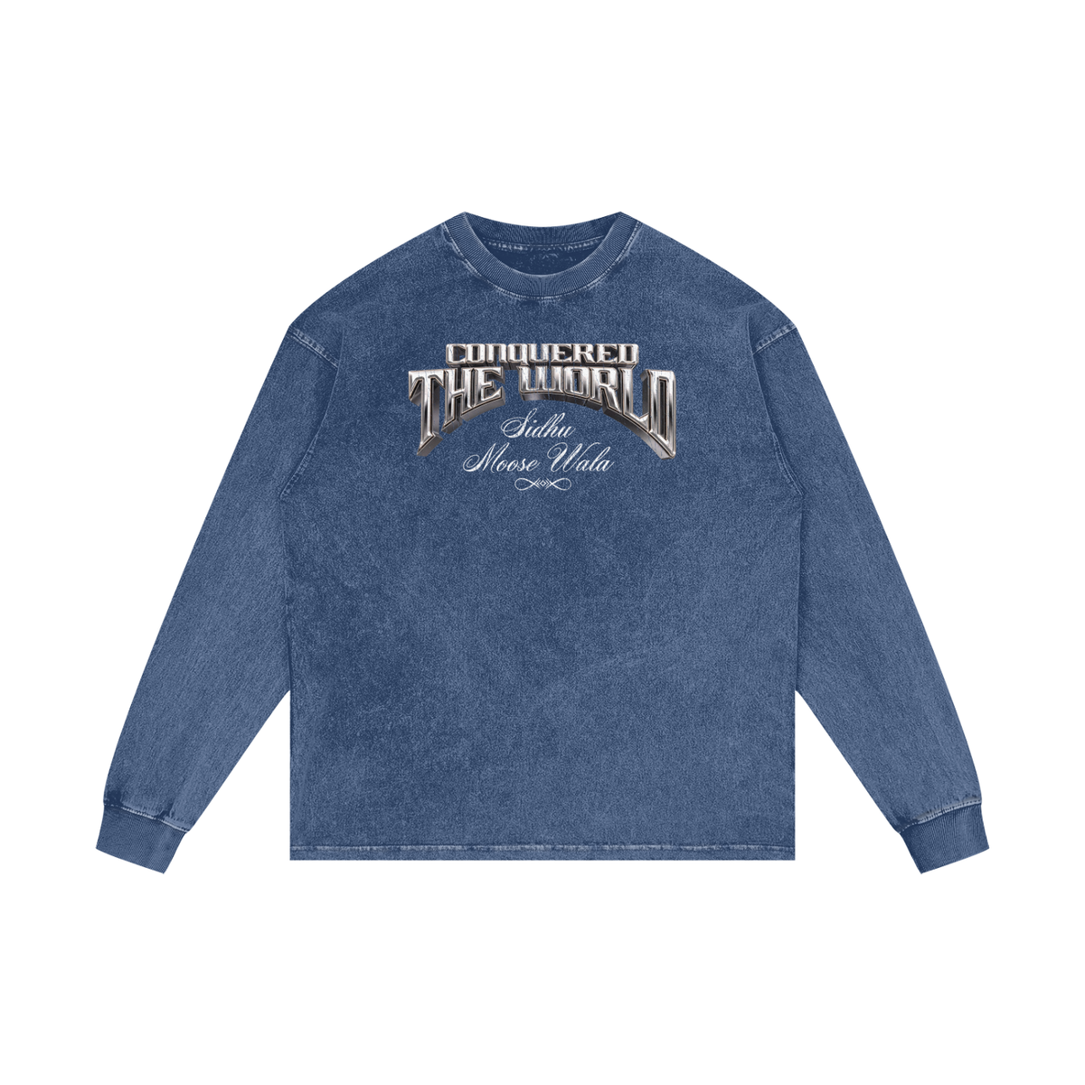 CONQUERED THE WORLD | Acid Wash Oversize Long Sleeve T-Shirt | Sidhu Moose Wala