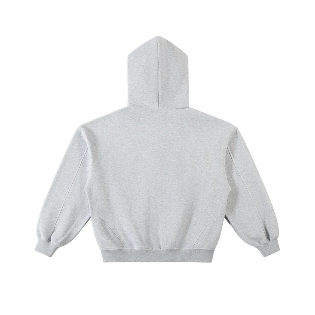 RisenRetro Contrast-Stitched Boxy Fleece Zip Hoodie