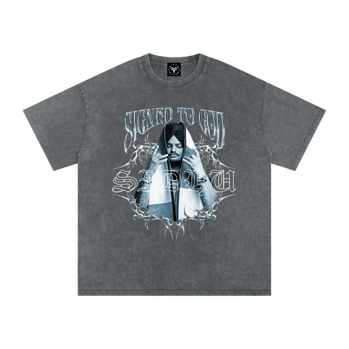 SIGNED TO GOD | SIDHU MOOSE WALA | Snow Washed Oversized Cotton T-Shirt | RISENRETRO