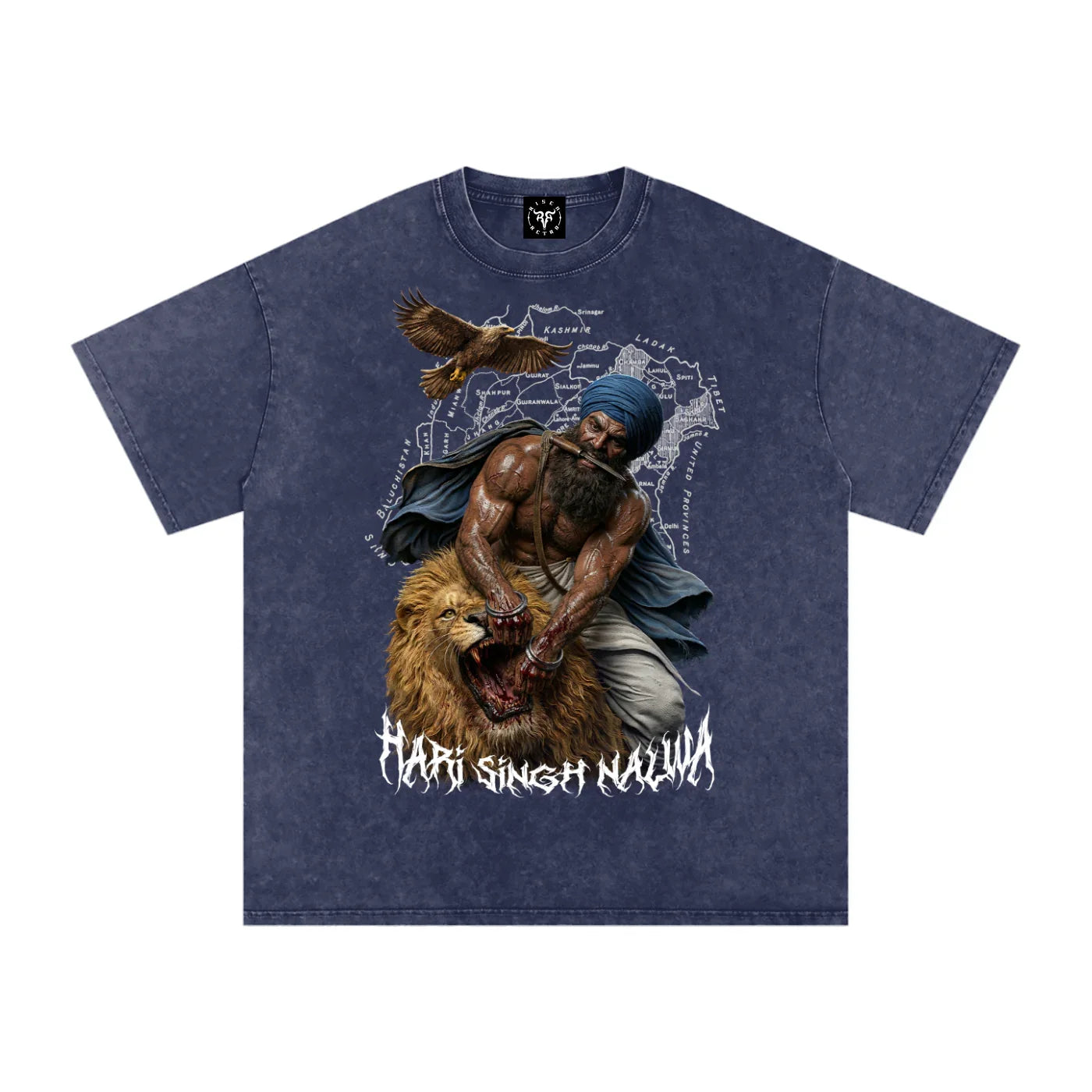 Sher-e-Punjab: Nalwa Edition X Risen Retro Snow Washed Oversized Cotton T-Shirt