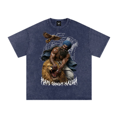 Sher-e-Punjab: Nalwa Edition X Risen Retro Snow Washed Oversized Cotton T-Shirt