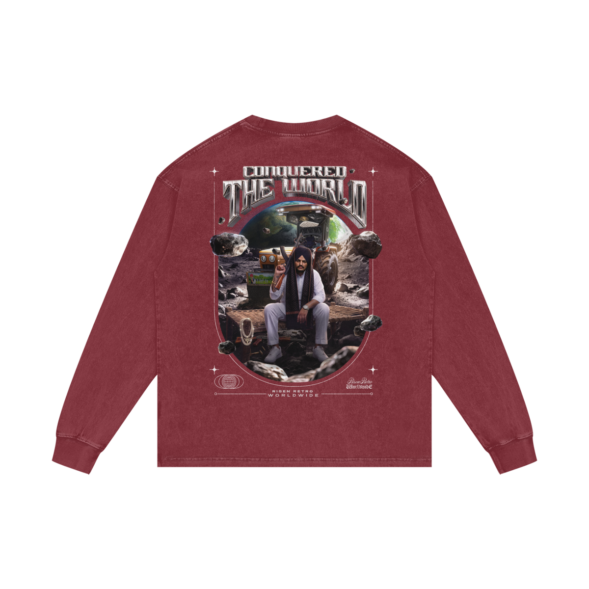CONQUERED THE WORLD | Acid Wash Oversize Long Sleeve T-Shirt | Sidhu Moose Wala