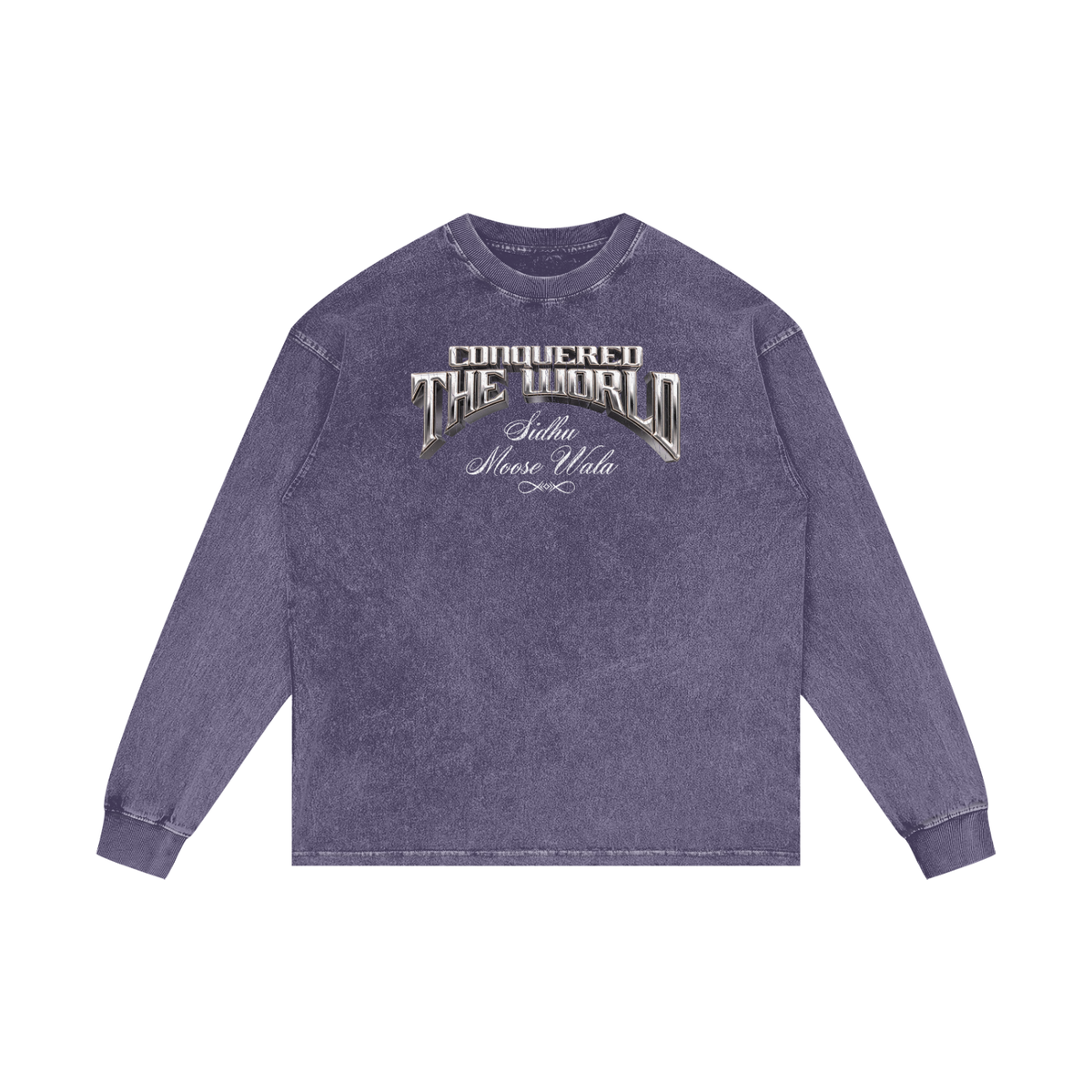CONQUERED THE WORLD | Acid Wash Oversize Long Sleeve T-Shirt | Sidhu Moose Wala