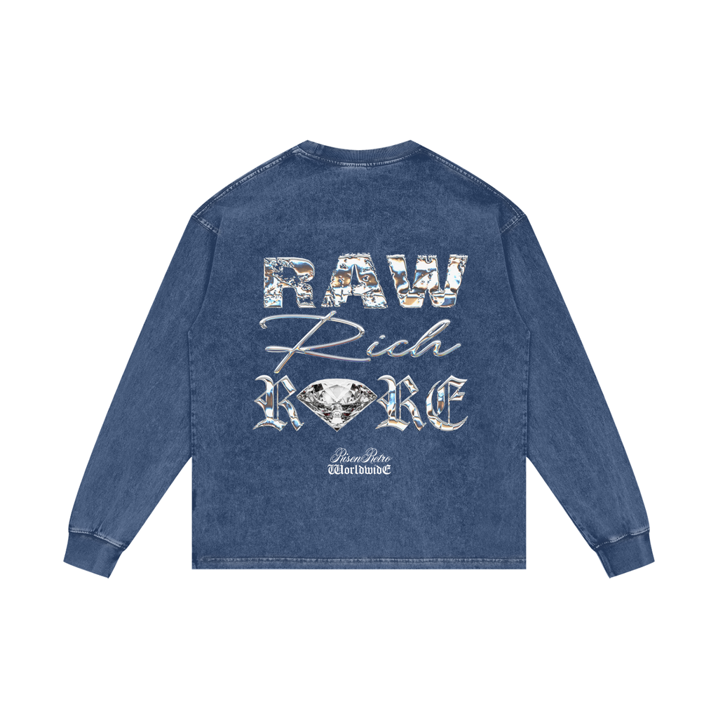 RAW RICH RARE  | RISENRETRO | Acid Wash Oversize Long Sleeve T-Shirt