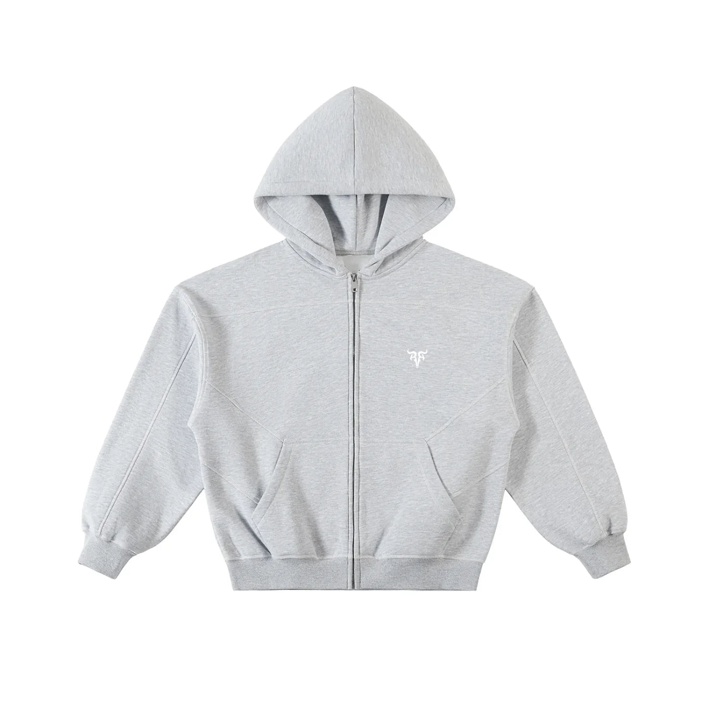 RisenRetro Contrast-Stitched Boxy Fleece Zip Hoodie