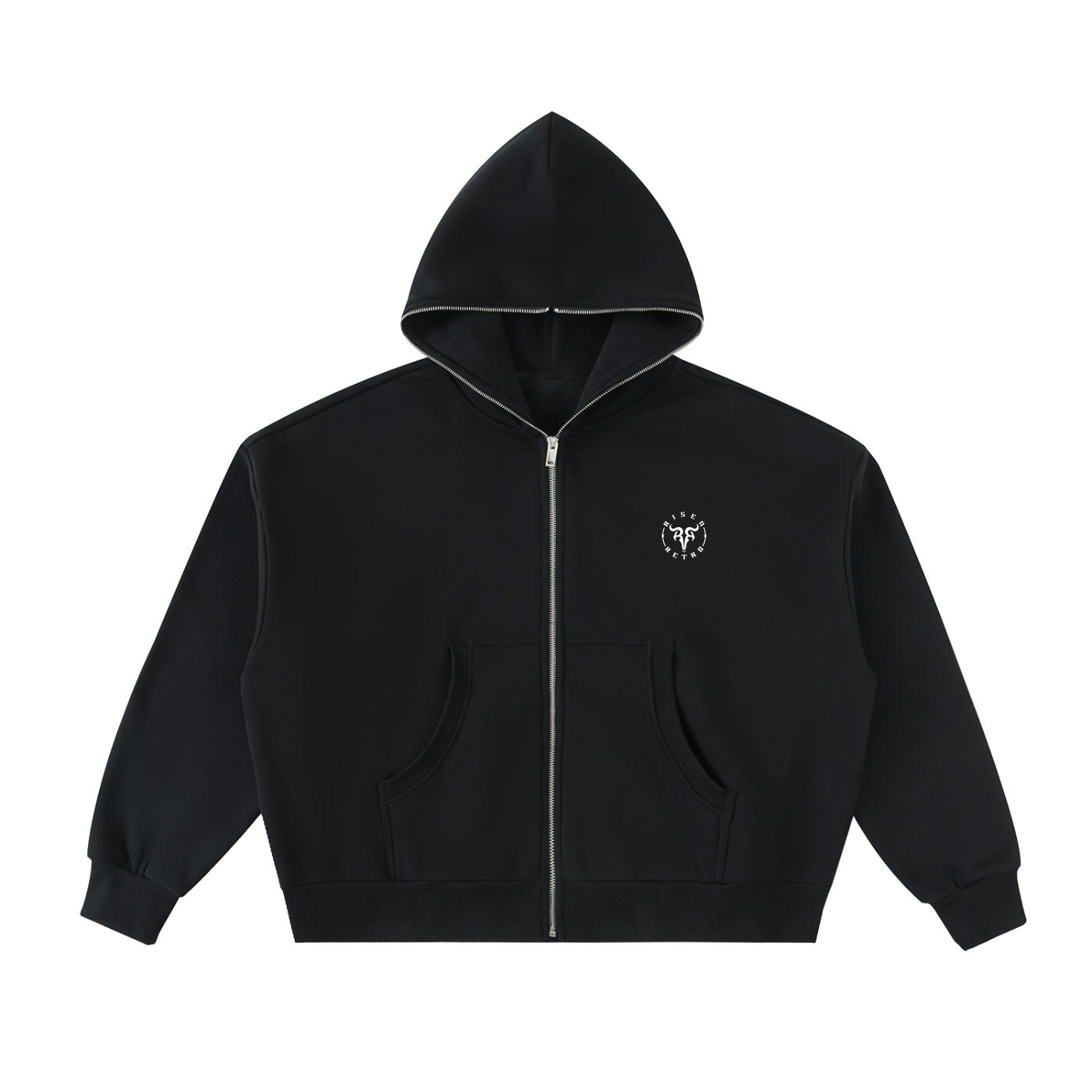 RISENRETRO X Fleeced Full-Zip Boxy Hoodie