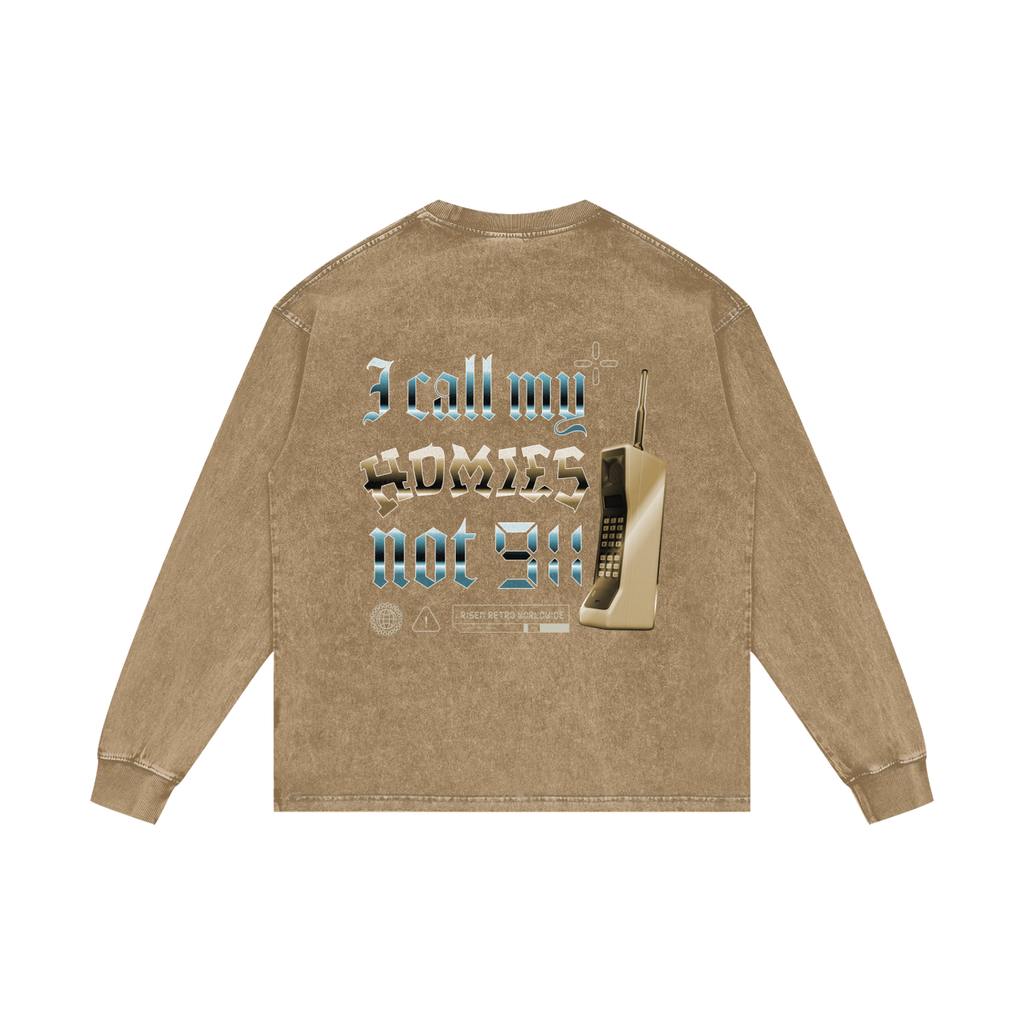 HOMIES 911 X RisenRetro Acid Wash Oversize Long Sleeve T-Shirt