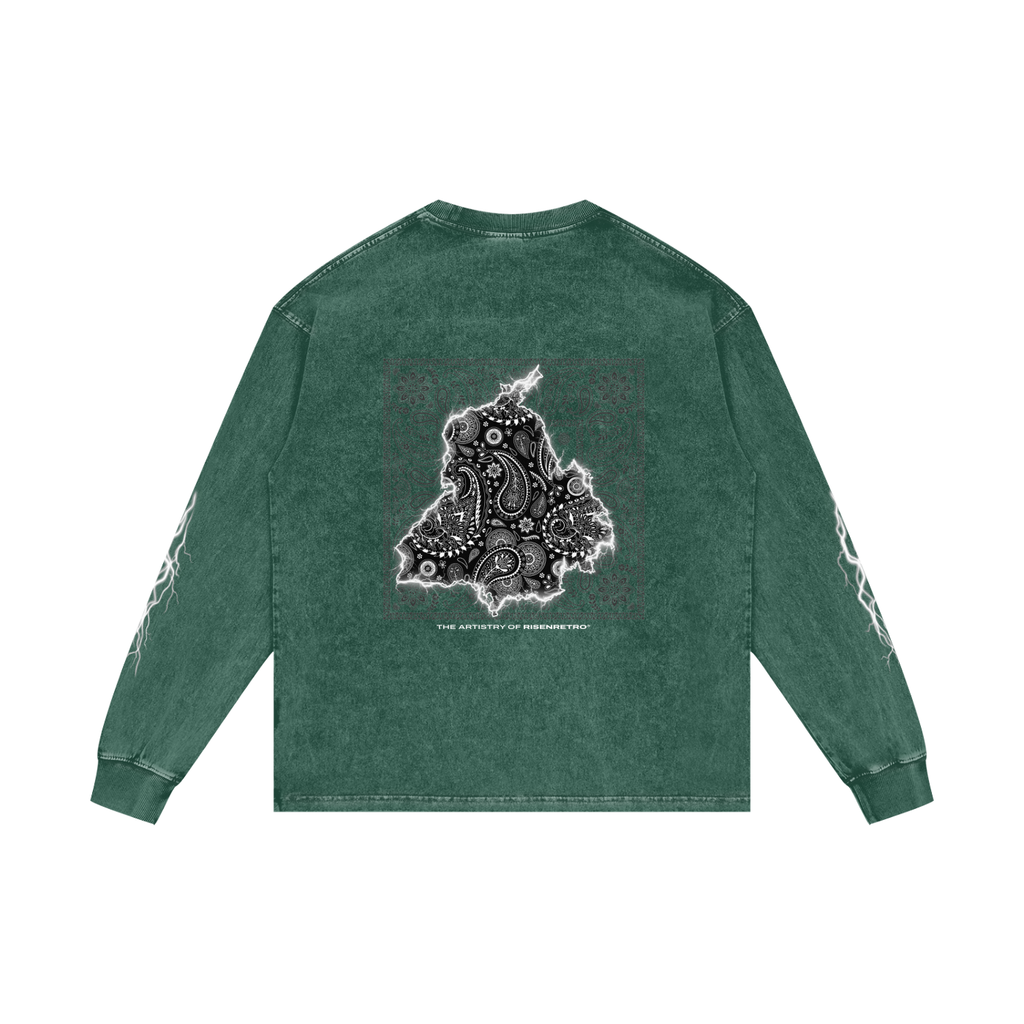 Panjab Bandana Flash  | RISENRETRO |  Acid Wash Oversize Long Sleeve T-Shirt