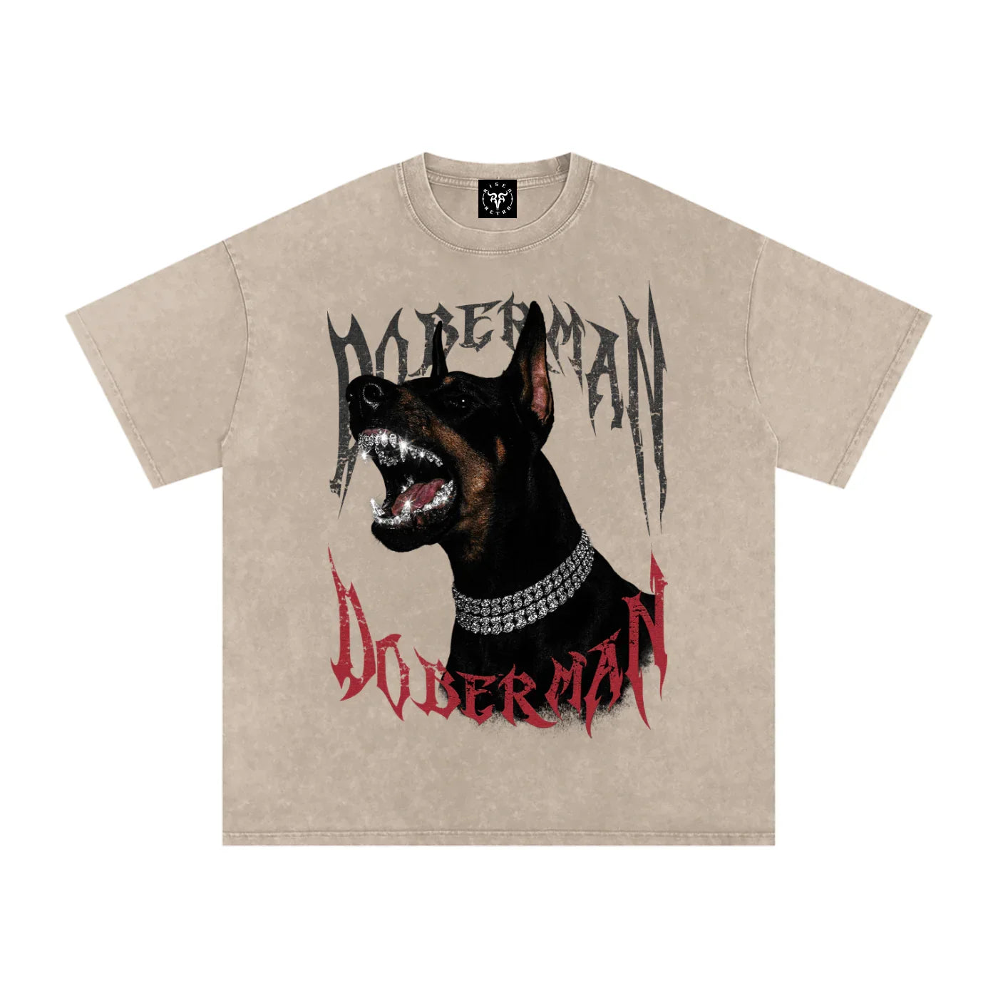 Doberman Rage X Risen Retro Snow Washed Oversized Cotton T-Shirt