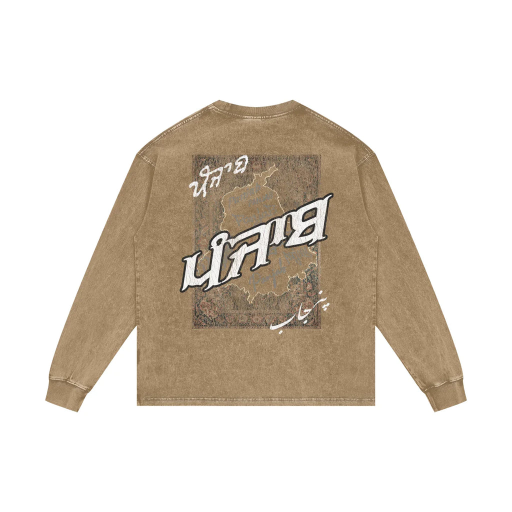 Panjab Tapestry Distressed X Risen Retro Acid Wash Oversize Long Sleeve T-Shirt