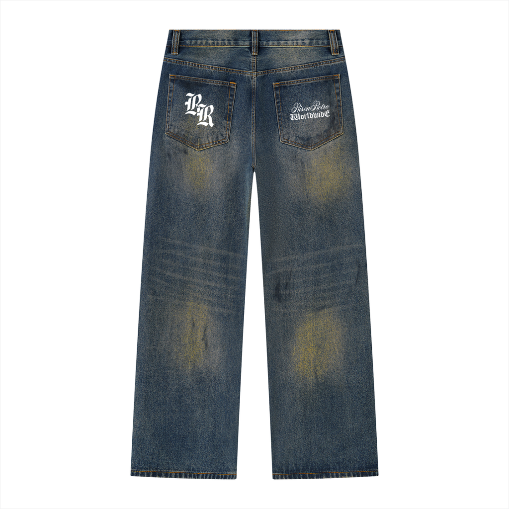 RISENRETRO | Men's Vintage Wash Wide Leg Denim Jeans
