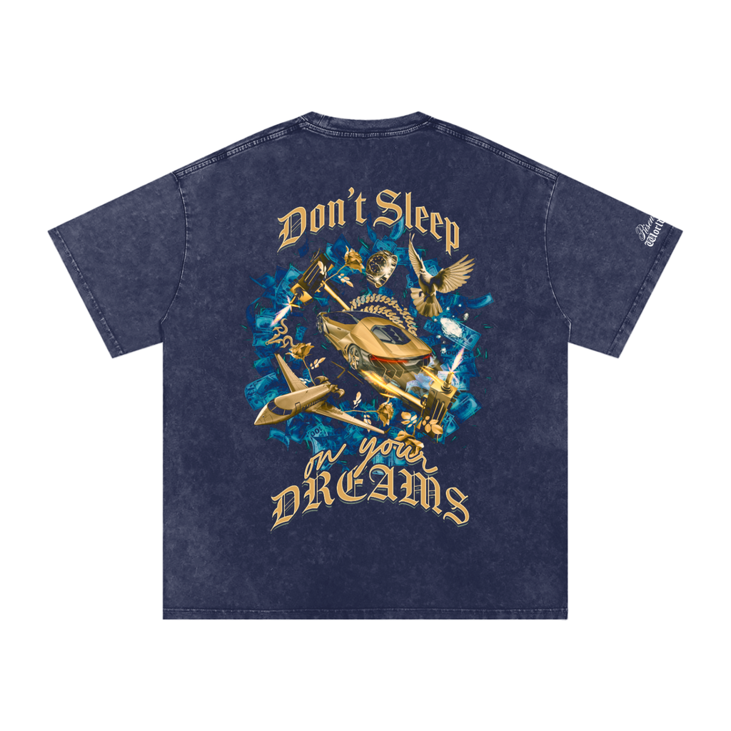 DON'T SLEEP ON YOUR DREAMS 2 x RISENRETRO Snow Washed Oversized Cotton T-Shirt